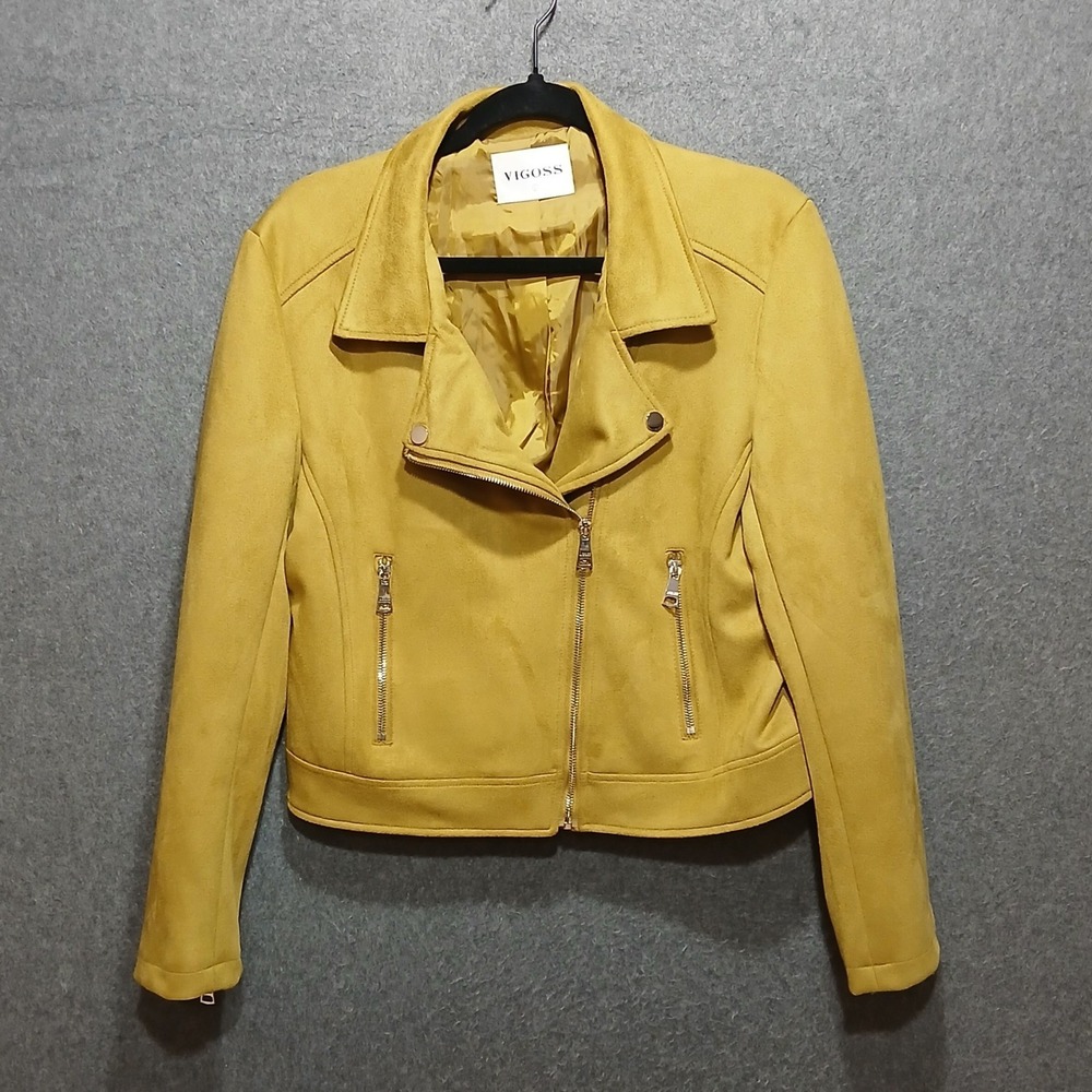Vigoss L Faux Suede Moto Jacket Chic Biker Motorcycle Rocker Bohemian